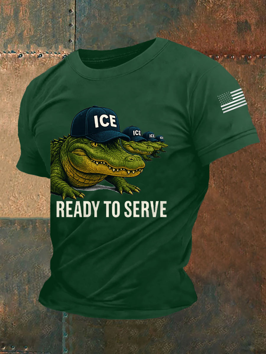 Men's Retro Funny Ready To Serve Alligator Alcatraz Florida Everglades Dark Humor Tee