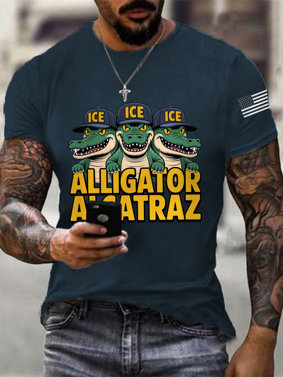 Men's Retro Alligator Alcatraz Funny Florida Everglades Dark Humor Tee