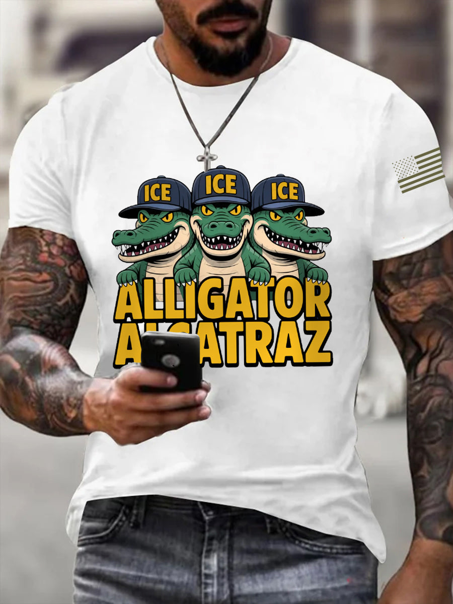 Men's Retro Alligator Alcatraz Funny Florida Everglades Dark Humor Tee
