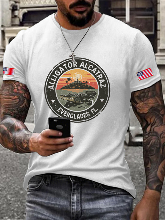 Men's Retro Alligator Alcatraz Funny Florida Everglades Dark Humor T-shirt