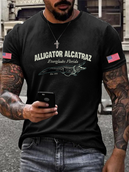 Men's Retro Alligator Alcatraz Funny Florida Everglades Dark Humor T-shirt