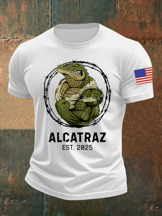 Men's Retro Alligator Alcatraz Funny Florida Everglades Dark Humor T-shirt