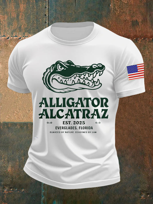 Men's Retro Alligator Alcatraz Funny Florida Everglades Dark Humor T-shirt