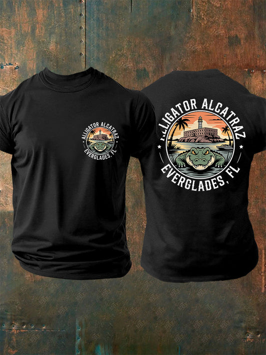 Men's Retro Alligator Alcatraz Funny Florida Everglades Dark Humor Tee