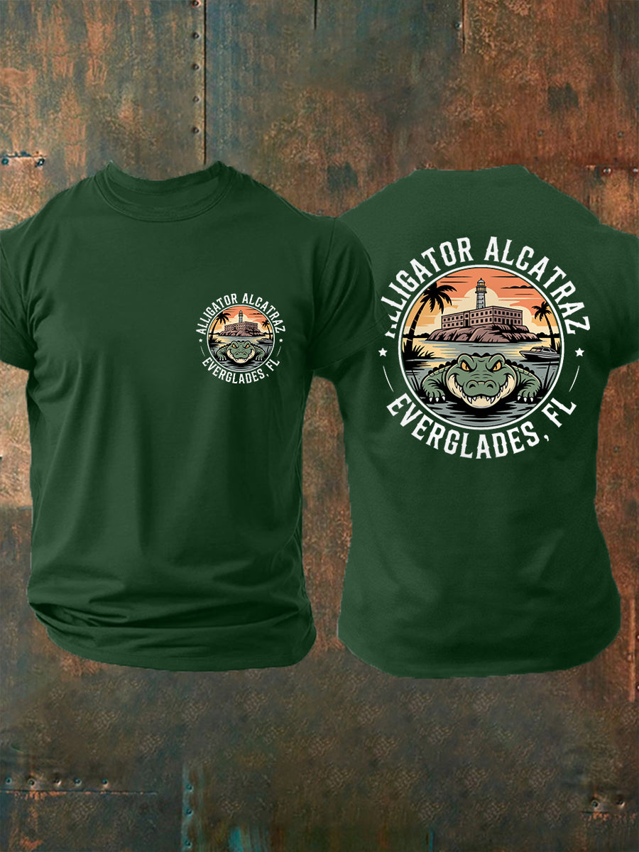 Men's Retro Alligator Alcatraz Funny Florida Everglades Dark Humor Tee