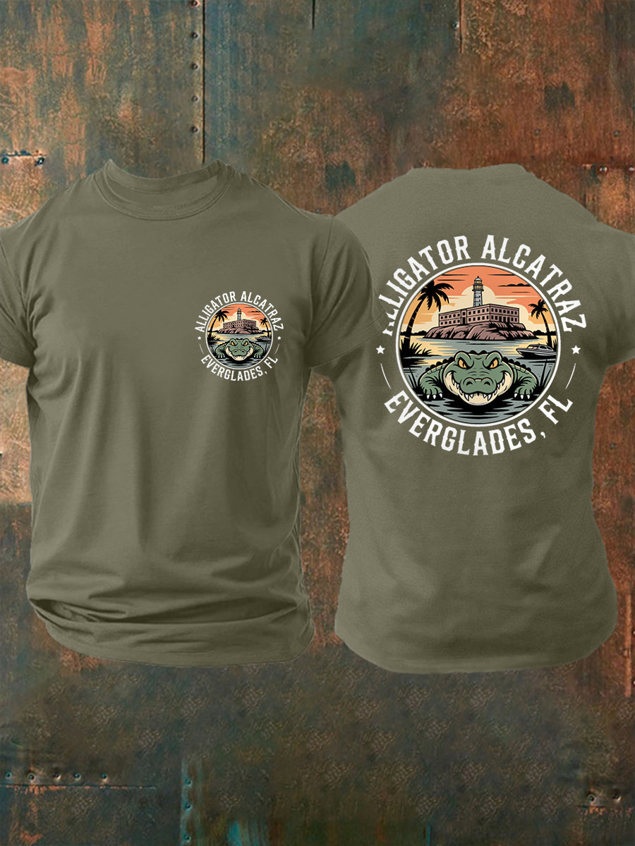 Men's Retro Alligator Alcatraz Funny Florida Everglades Dark Humor Tee
