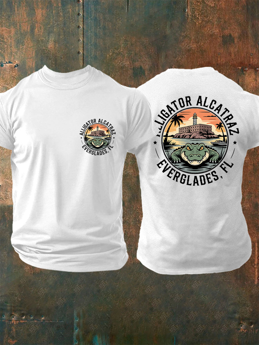 Men's Retro Alligator Alcatraz Funny Florida Everglades Dark Humor Tee