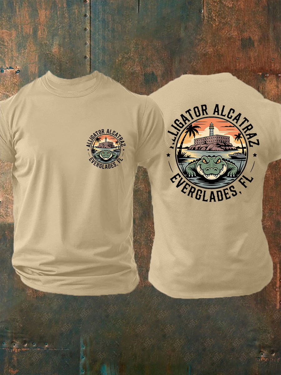 Men's Retro Alligator Alcatraz Funny Florida Everglades Dark Humor Tee