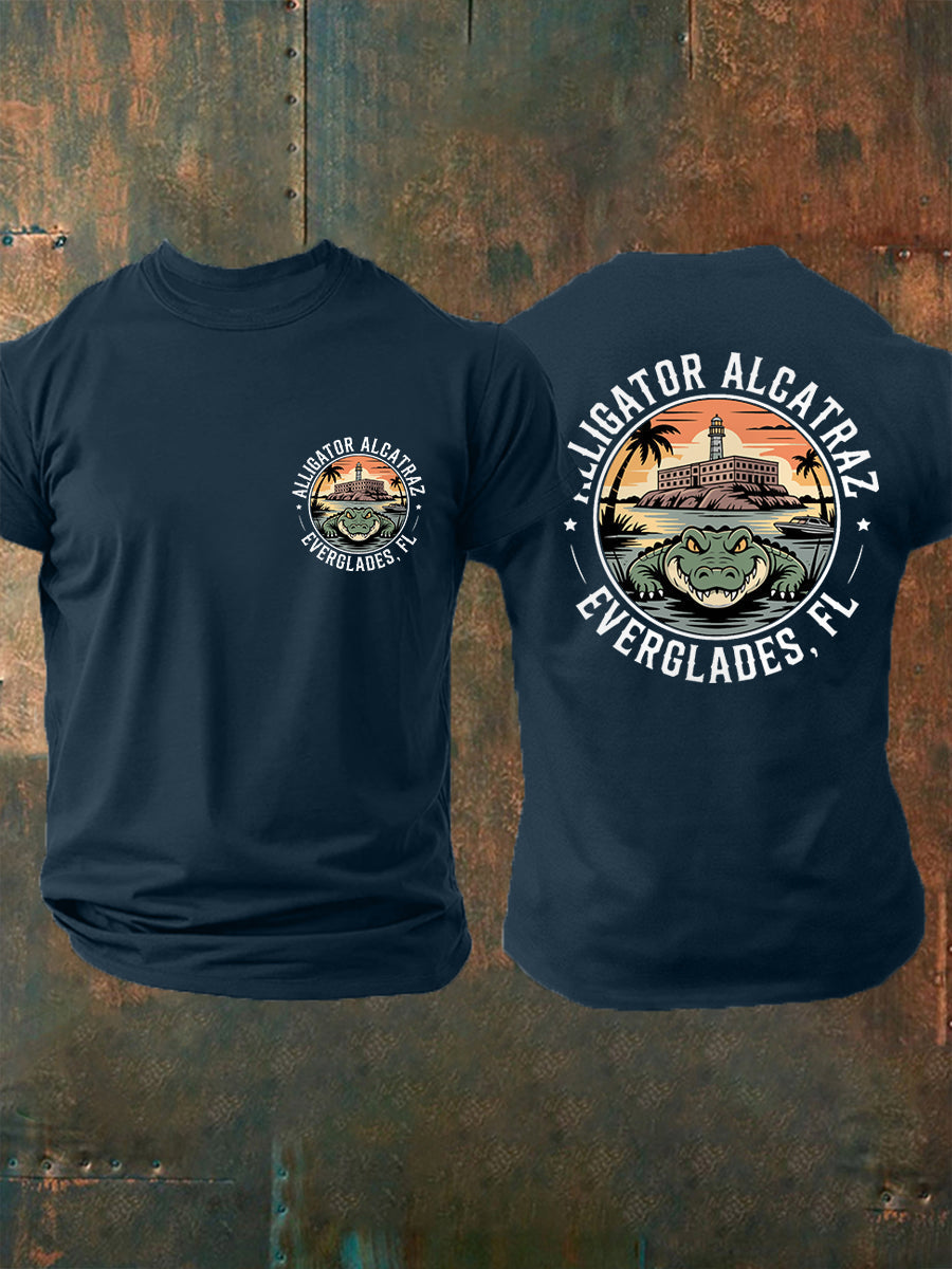 Men's Retro Alligator Alcatraz Funny Florida Everglades Dark Humor Tee