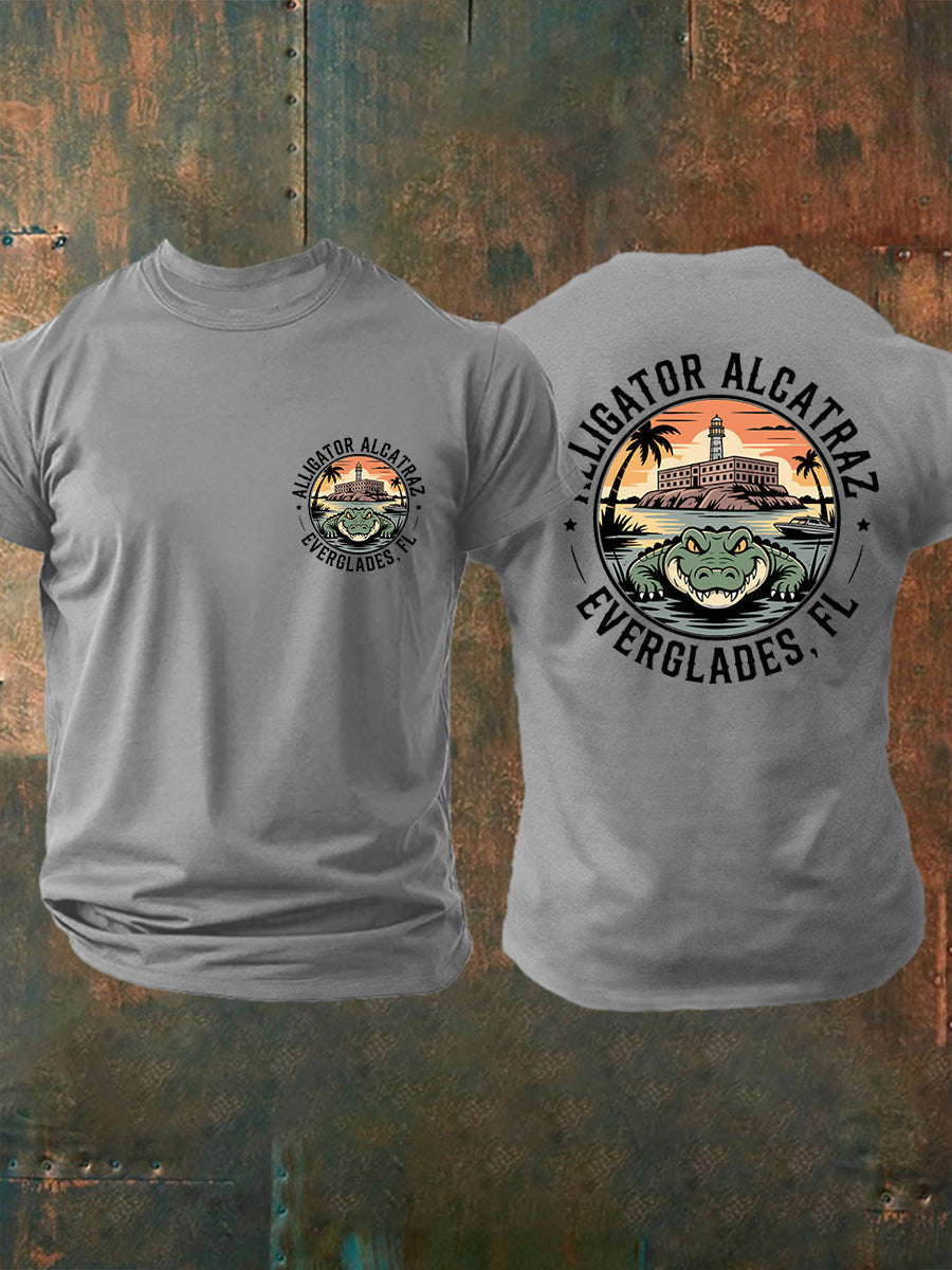 Men's Retro Alligator Alcatraz Funny Florida Everglades Dark Humor Tee