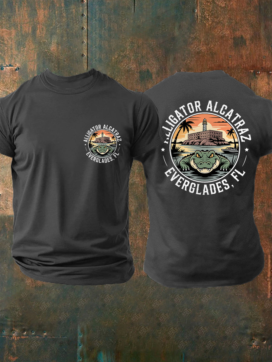 Men's Retro Alligator Alcatraz Funny Florida Everglades Dark Humor Tee