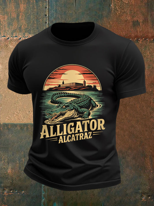 Men's Retro Alligator Alcatraz Funny Florida Everglades Dark Humor Tee
