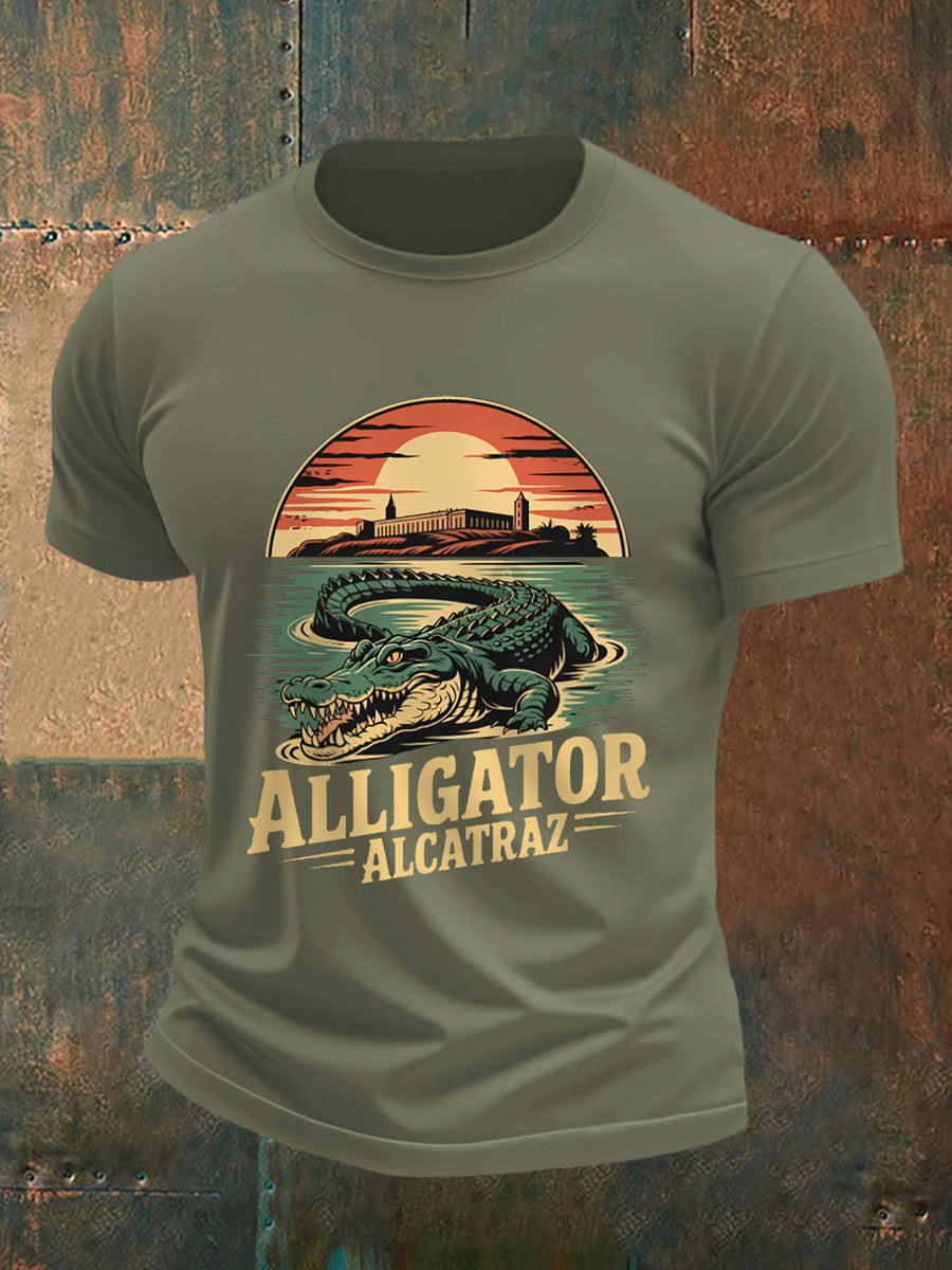 Men's Retro Alligator Alcatraz Funny Florida Everglades Dark Humor Tee