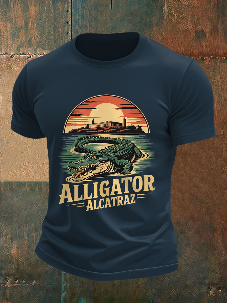 Men's Retro Alligator Alcatraz Funny Florida Everglades Dark Humor Tee