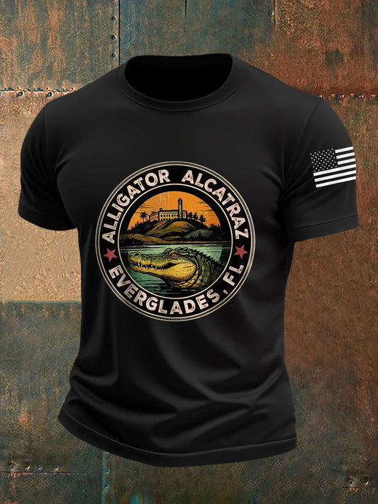 Men's Retro Alligator Alcatraz Funny Florida Everglades Dark Humor Tee