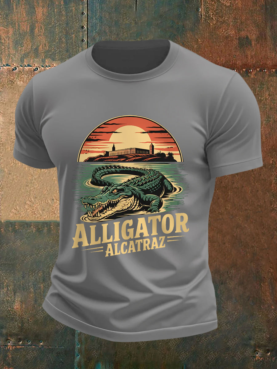 Men's Retro Alligator Alcatraz Funny Florida Everglades Dark Humor Tee
