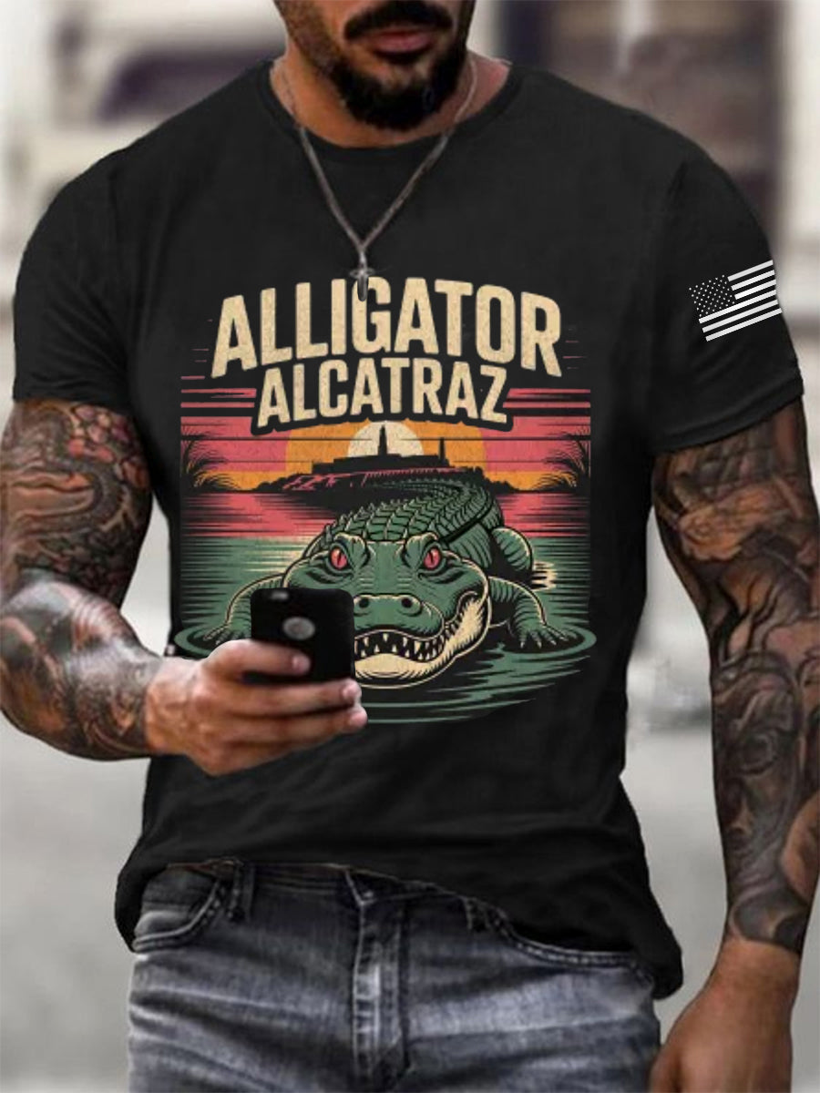 Men's Retro Alligator Alcatraz Funny Florida Everglades Dark Humor Tee