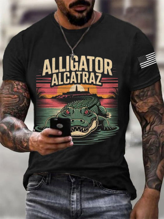 Men's Retro Alligator Alcatraz Funny Florida Everglades Dark Humor Tee