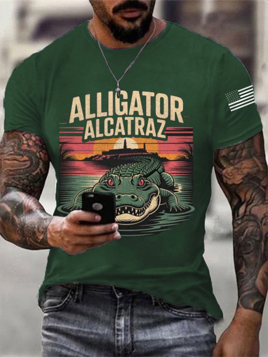 Men's Retro Alligator Alcatraz Funny Florida Everglades Dark Humor Tee