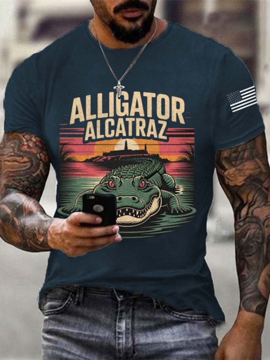 Men's Retro Alligator Alcatraz Funny Florida Everglades Dark Humor Tee