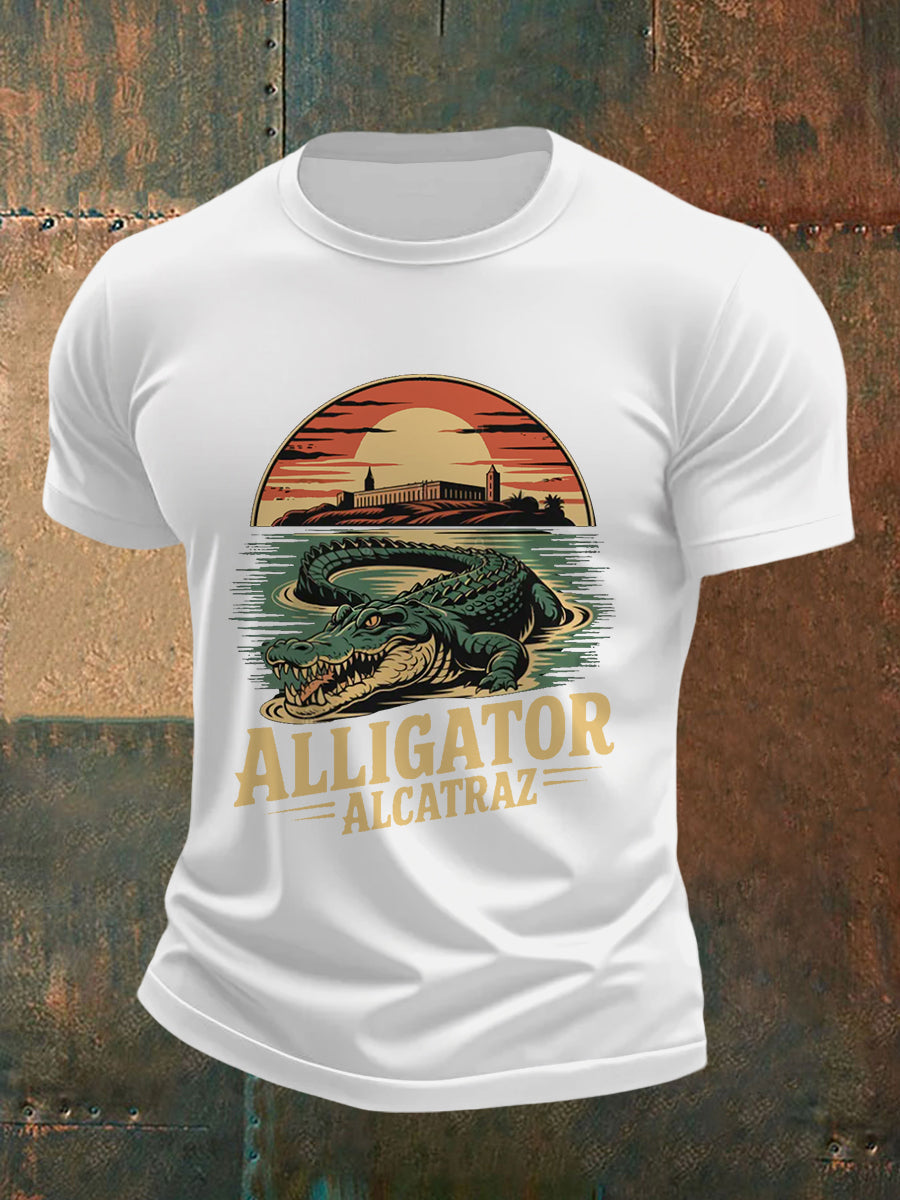 Men's Retro Alligator Alcatraz Funny Florida Everglades Dark Humor Tee