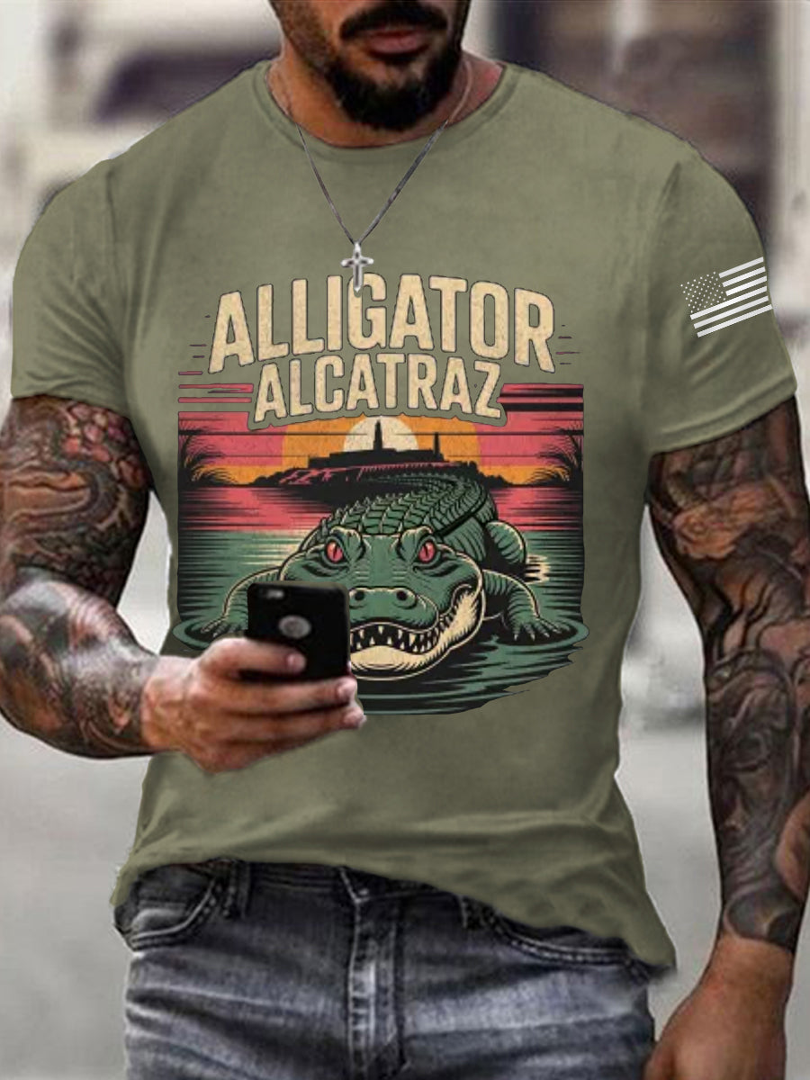 Men's Retro Alligator Alcatraz Funny Florida Everglades Dark Humor Tee