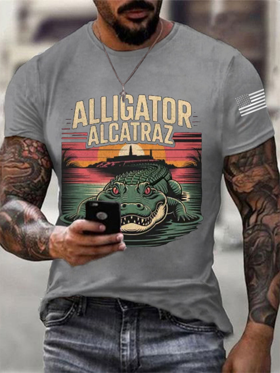 Men's Retro Alligator Alcatraz Funny Florida Everglades Dark Humor Tee
