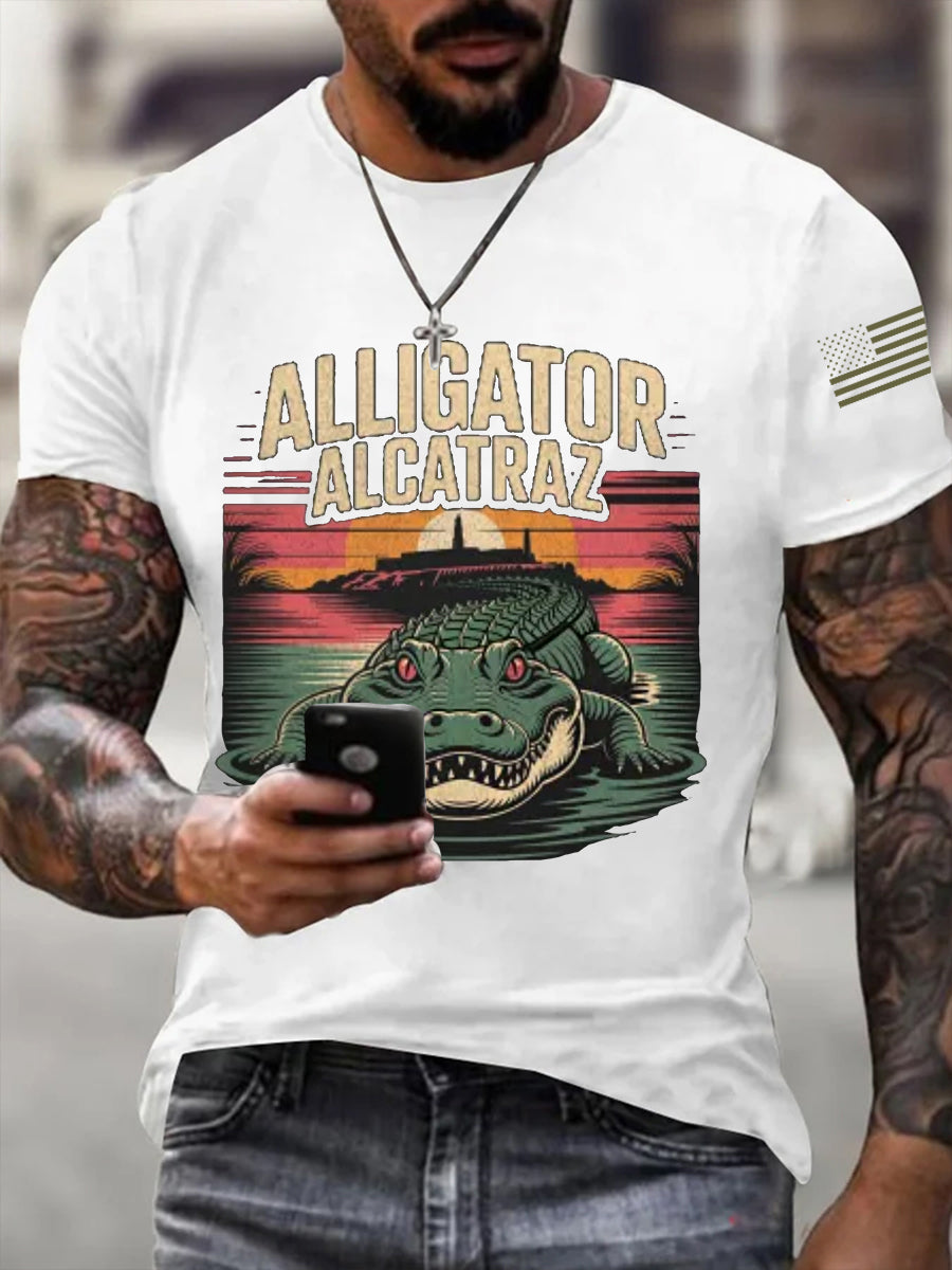 Men's Retro Alligator Alcatraz Funny Florida Everglades Dark Humor Tee