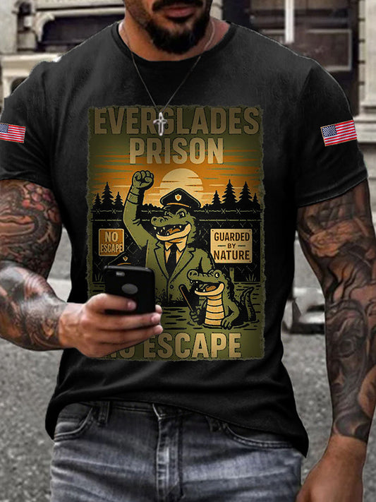 Men's Retro Alligator Alcatraz Funny Florida Everglades Dark Humor T-shirt