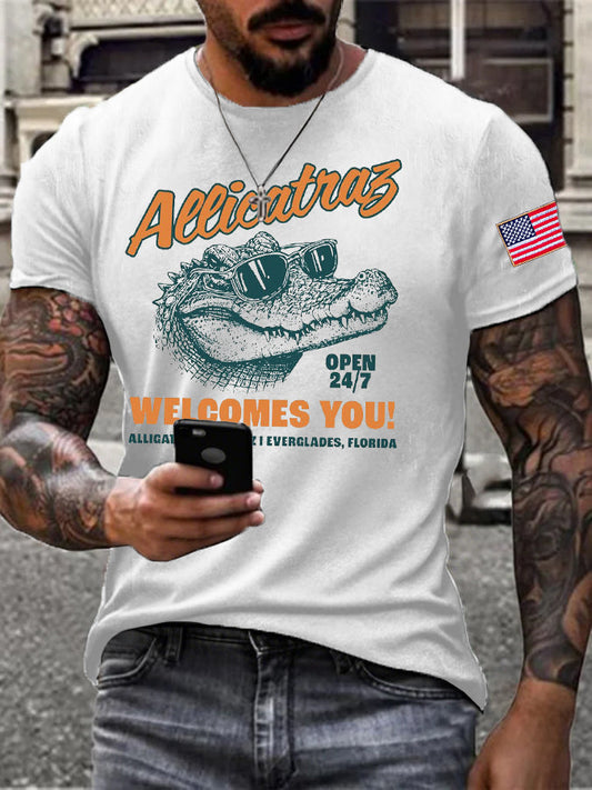 Men's Alligator Alcatraz Funny Florida Everglades Dark Humor Printed T-shirt