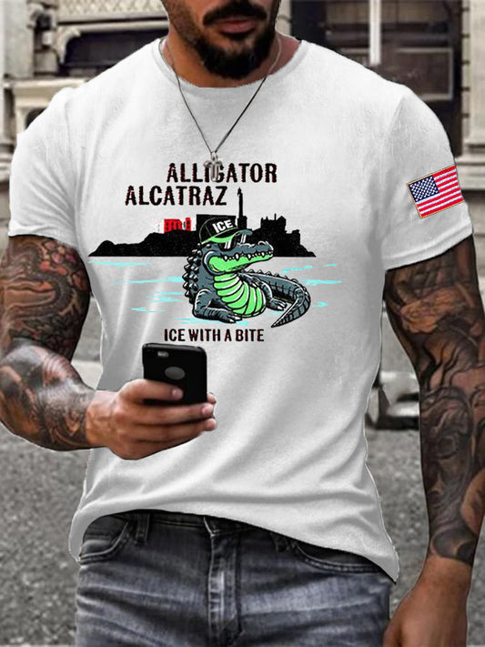 Men's Alligator Alcatraz Funny Florida Everglades Dark Humor Printed T-shirt