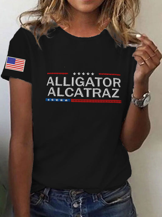 Women's Retro Alligator Alcatraz Funny Florida Everglades Dark Humor Short Sleeve Tee