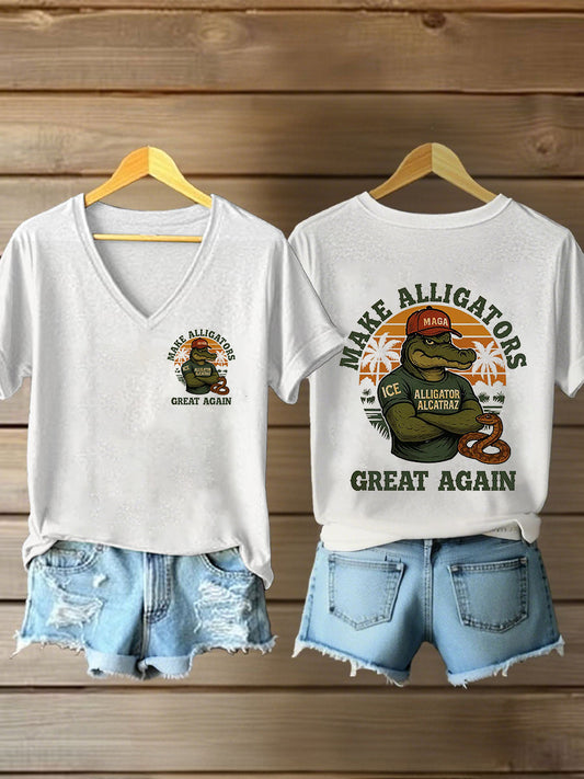 Women's Retro Alligator Alcatraz Funny Florida Everglades Dark Humor Short Sleeve Tee