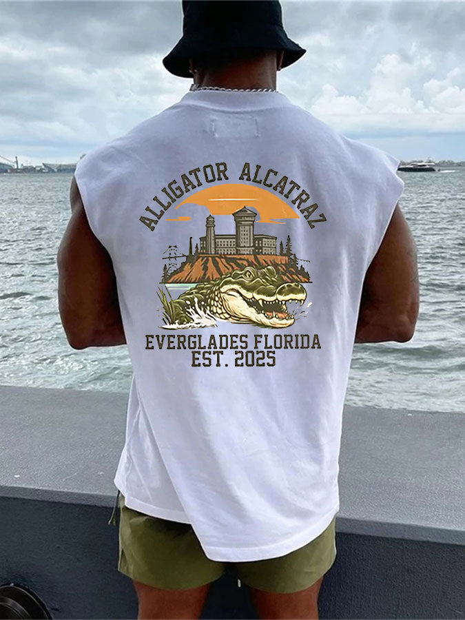 Men's Retro Alligator Alcatraz Funny Florida Everglades Dark Humor Vests