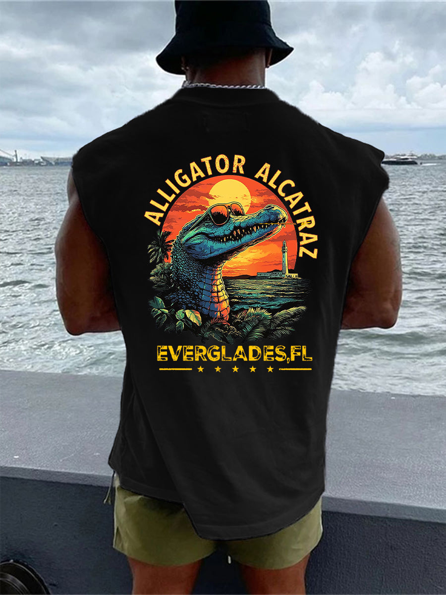 Men's Retro Alligator Alcatraz Funny Florida Everglades Dark Humor Vests
