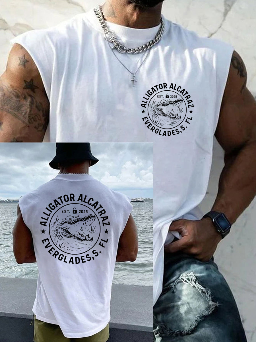 Men's Retro Funny Alligator Alcatraz Gator Enforcement Dark Humor Tank Top