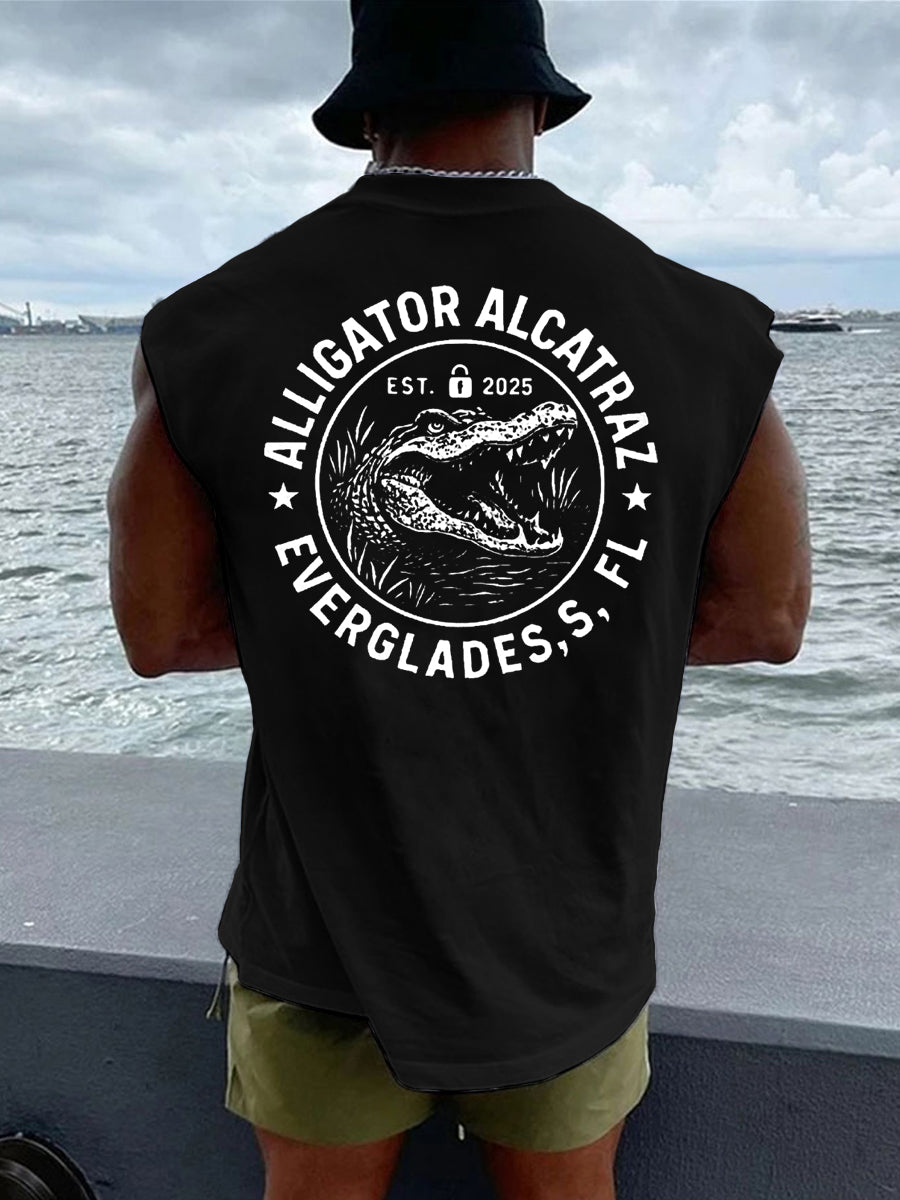 Men's Retro Funny Alligator Alcatraz Gator Enforcement Dark Humor Tank Top