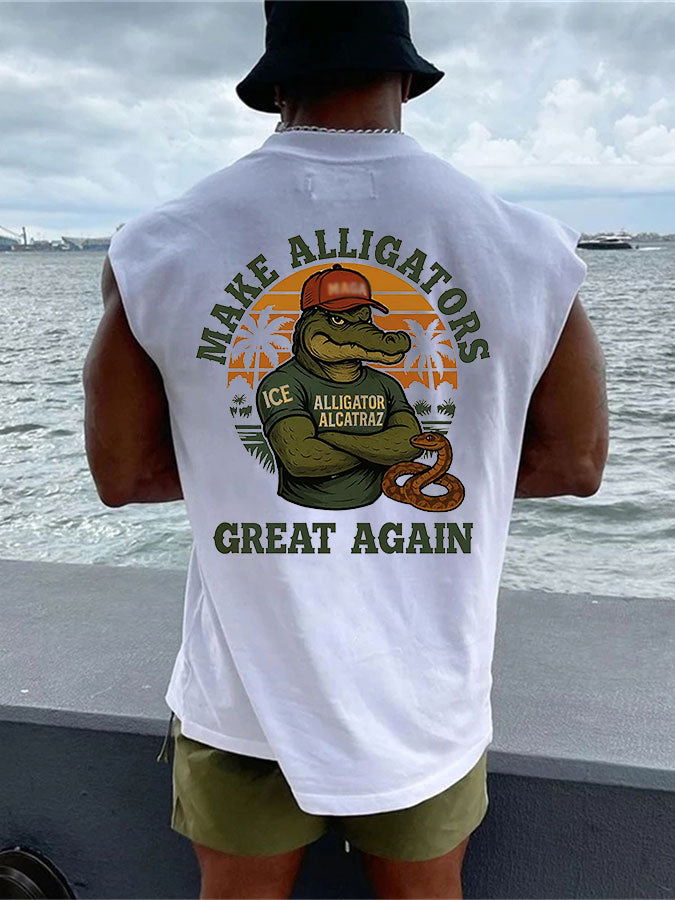 Men's Retro Alligator Alcatraz Funny Florida Everglades Dark Humor Vests
