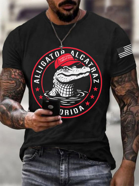 Men's Retro Alligator Alcatraz Funny Florida Everglades Dark Humor Tee