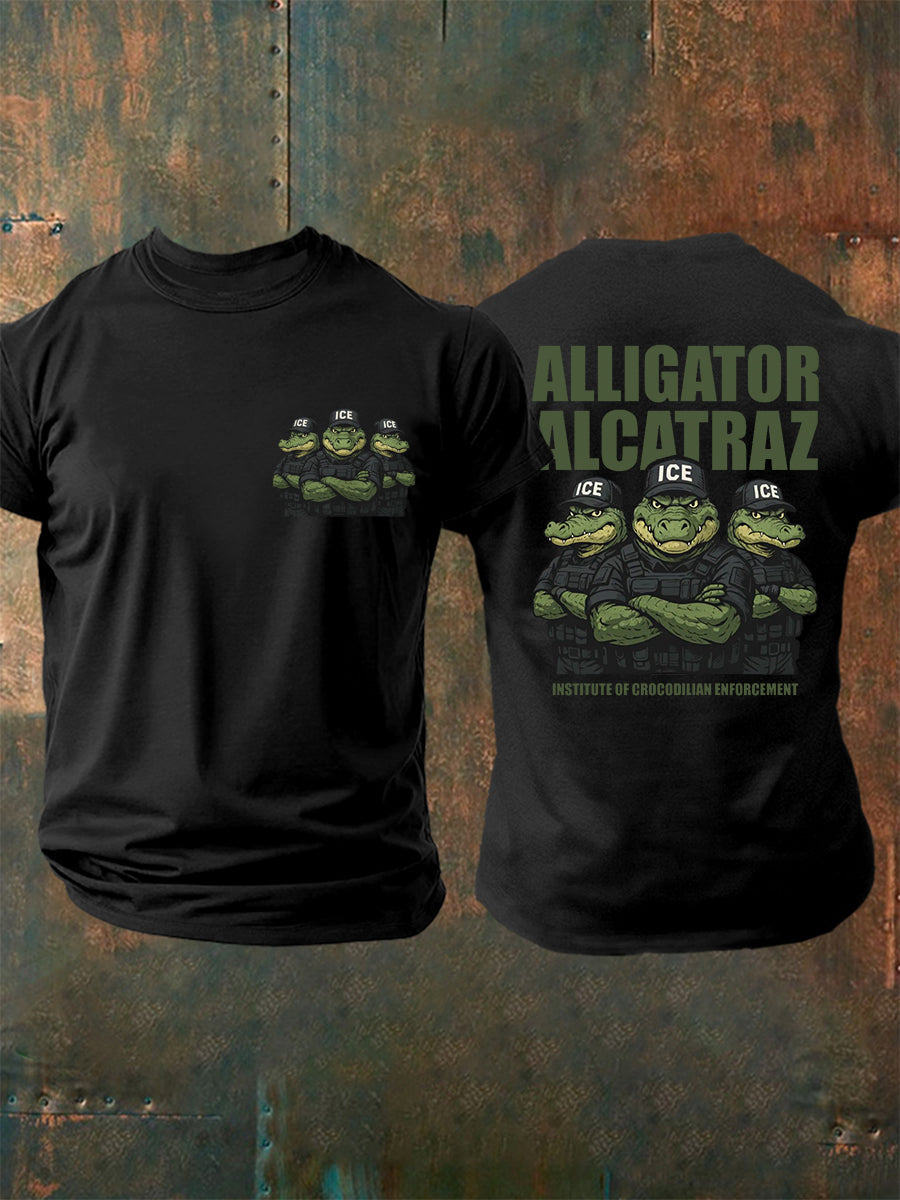 Men's Retro Alligator Alcatraz ICE Funny Florida Everglades Dark Humor Tee