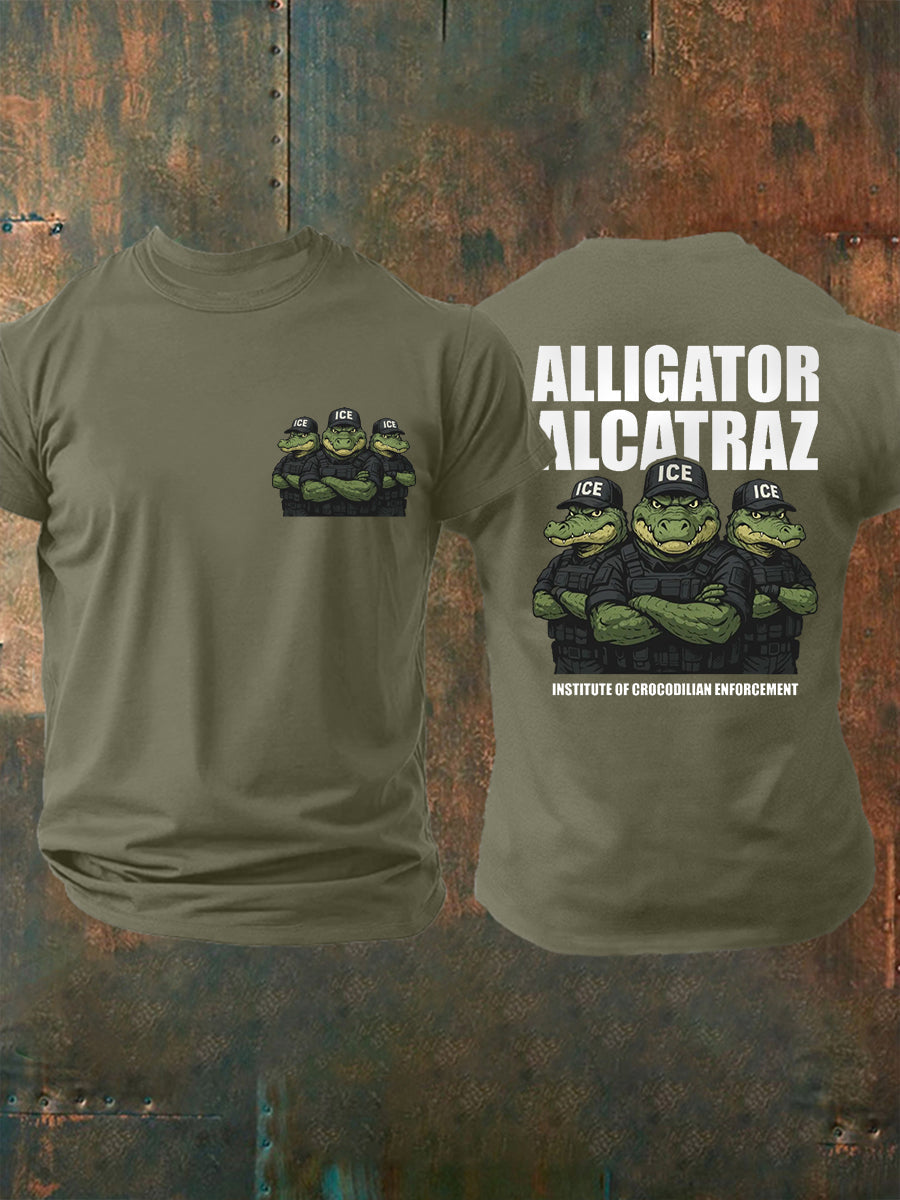 Men's Retro Alligator Alcatraz ICE Funny Florida Everglades Dark Humor Tee