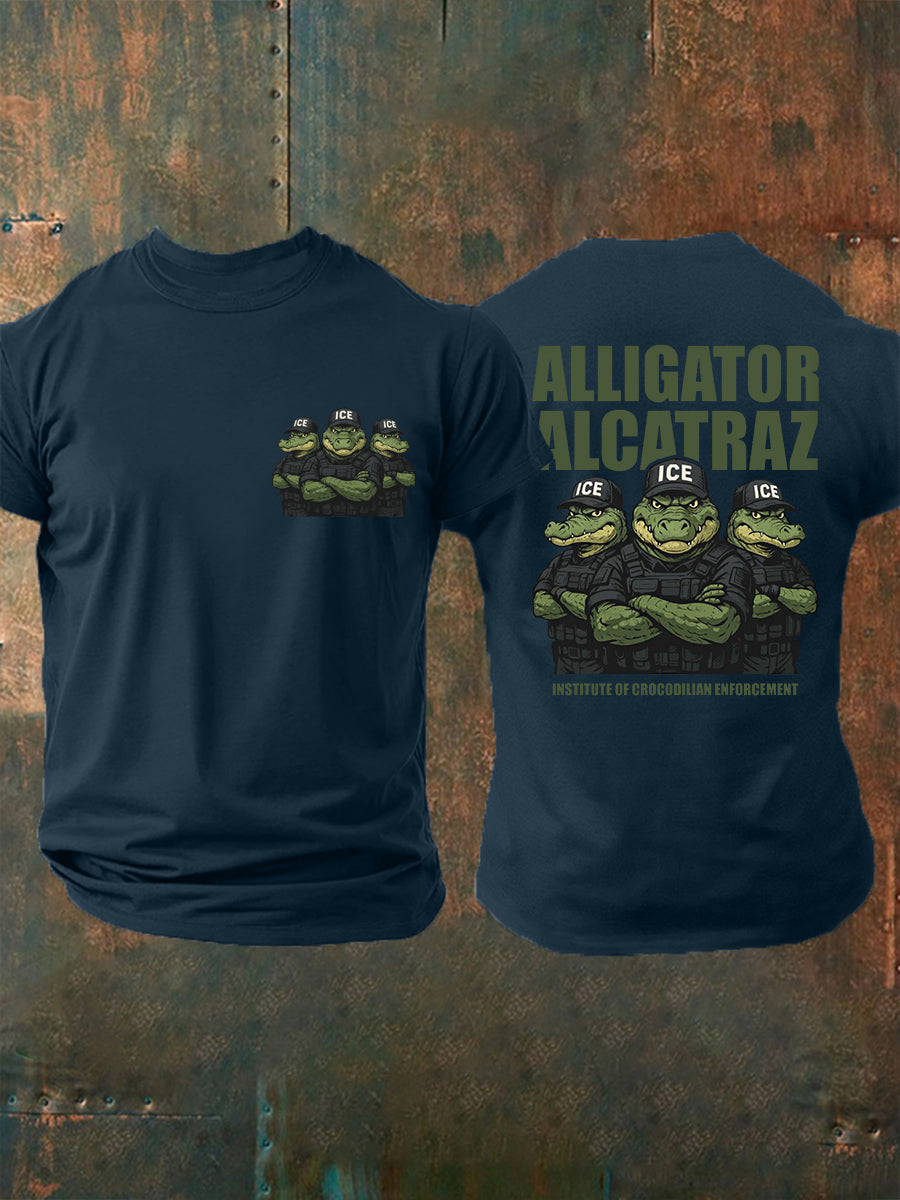 Men's Retro Alligator Alcatraz ICE Funny Florida Everglades Dark Humor Tee