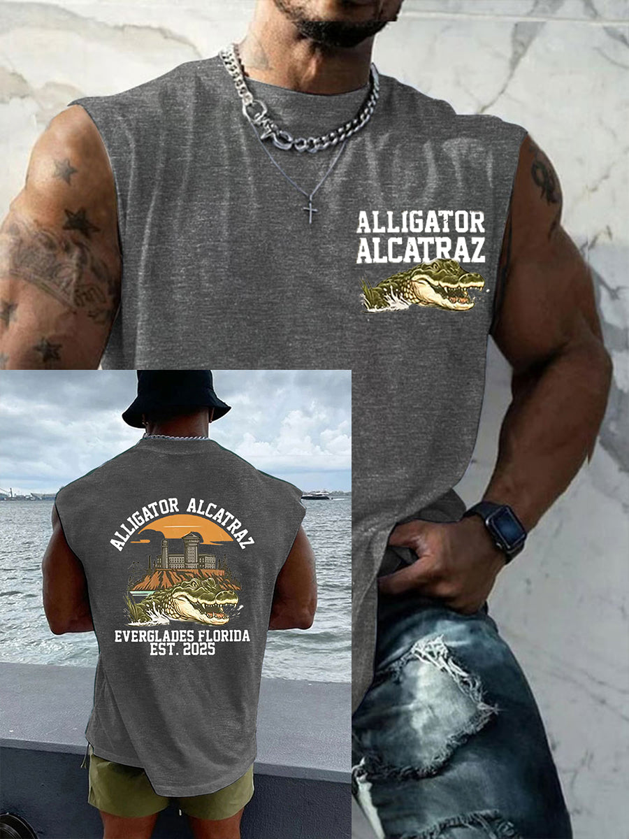 Men's Retro Alligator Alcatraz Funny Florida Everglades Dark Humor Vests