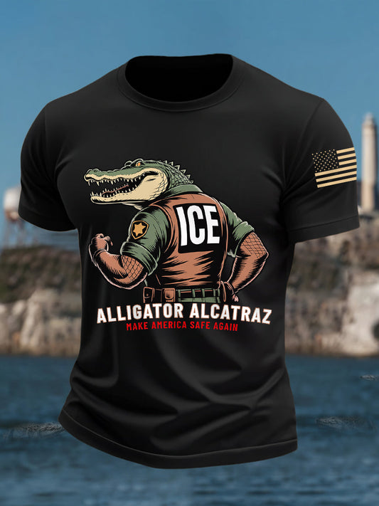Men's Retro Alligator Alcatraz Funny Florida Everglades Dark Humor Tee