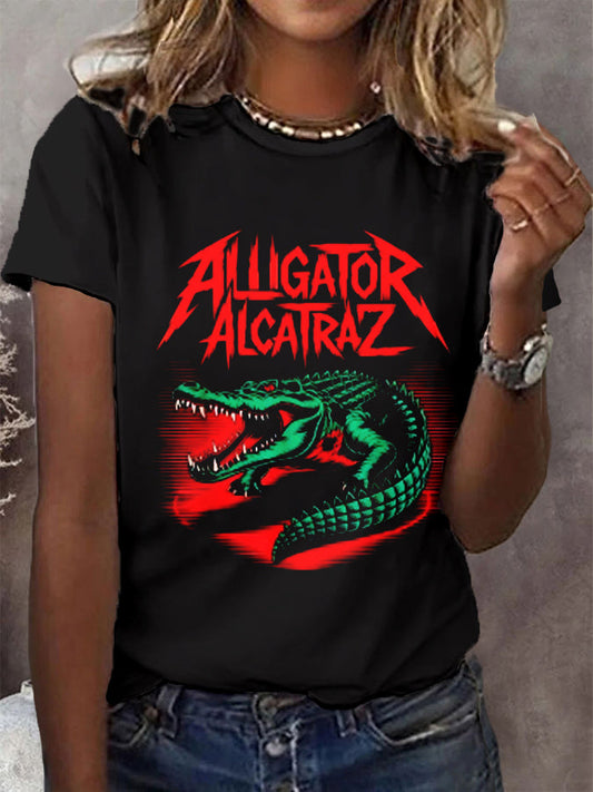 Women's Retro Alligator Alcatraz Funny Florida Everglades Dark Humor T-shirt