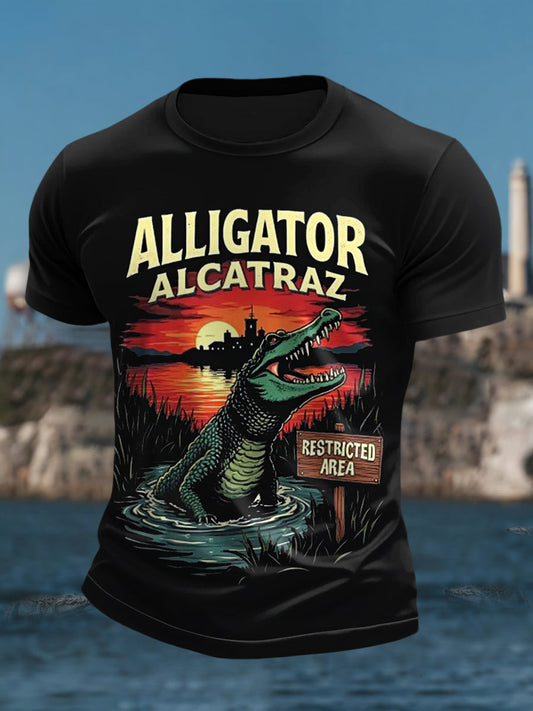 Men's Retro Alligator Alcatraz Funny Florida Everglades Dark Humor Tee